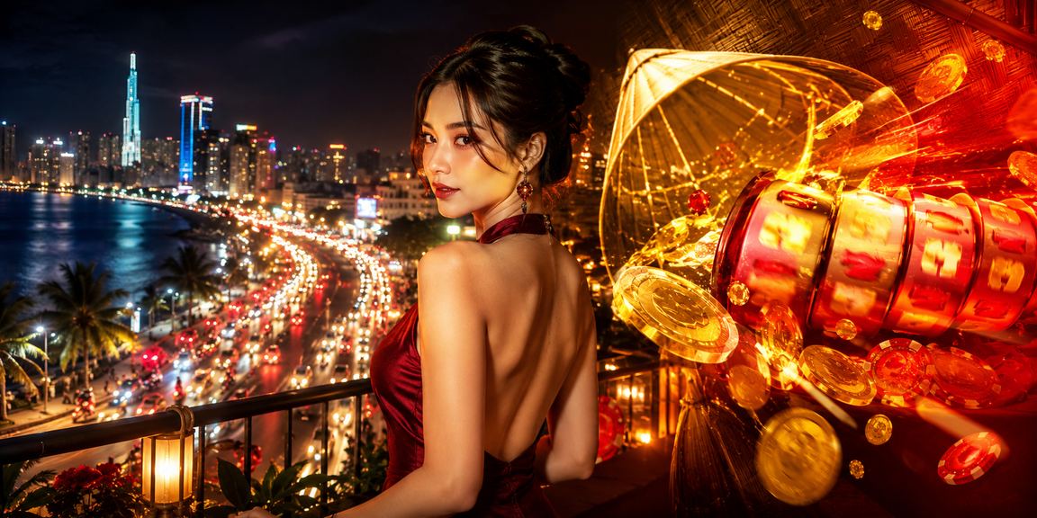 Người dùng TP.HCM trải nghiệm slot game với nón lá truyền thống trong không gian hiện đại